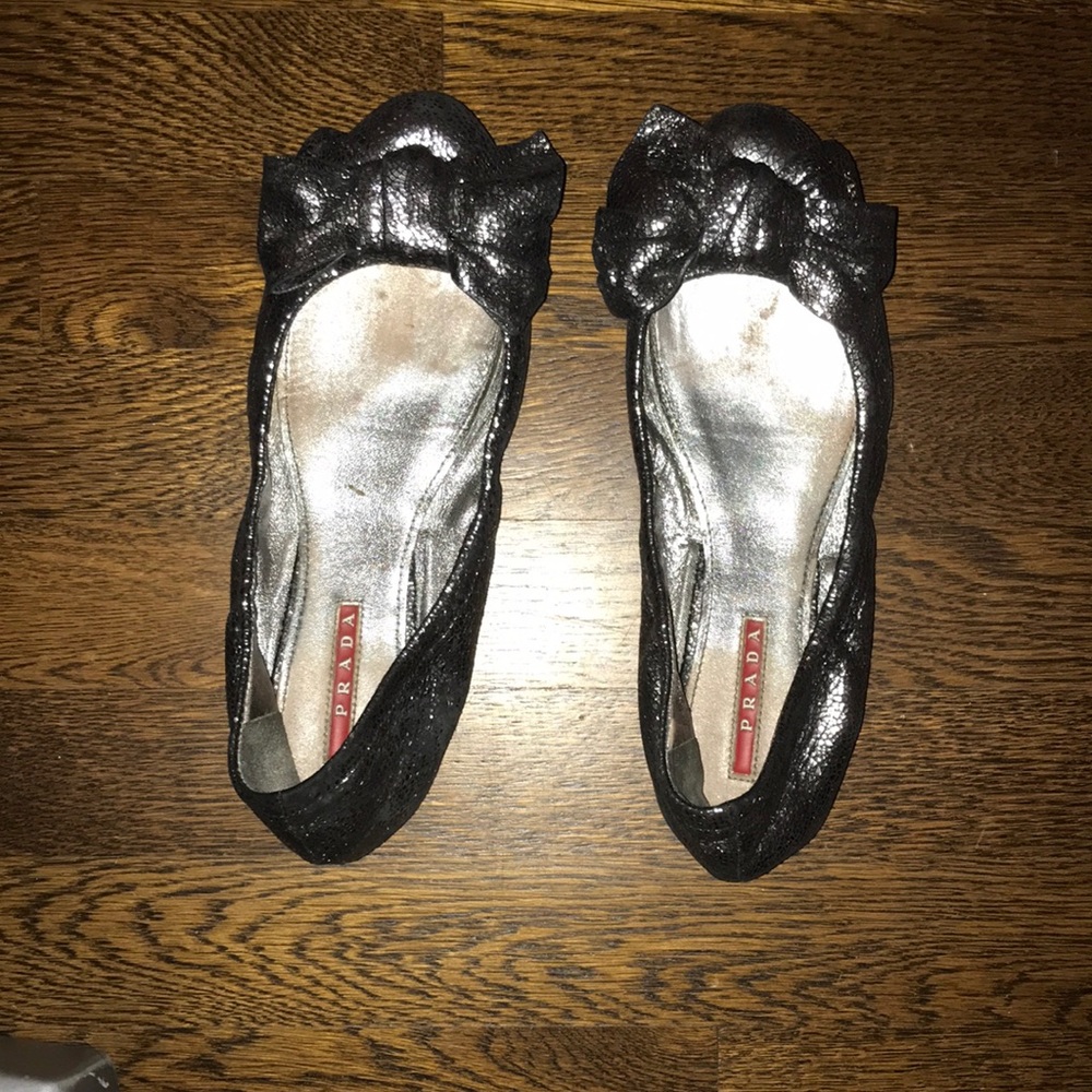 Silver Prada flats